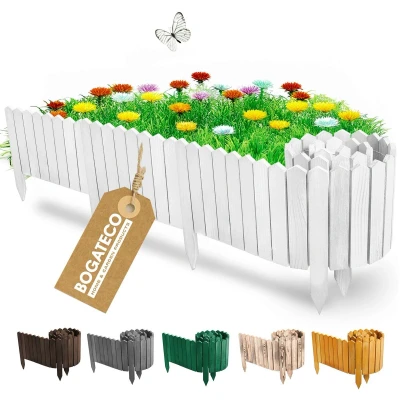 Afbeelding van BOGATECO Houten schutting voor randen strips Rolhek 40 cm hoog x 200 lang hek Palissadehek Ideaal als border of pad Wit