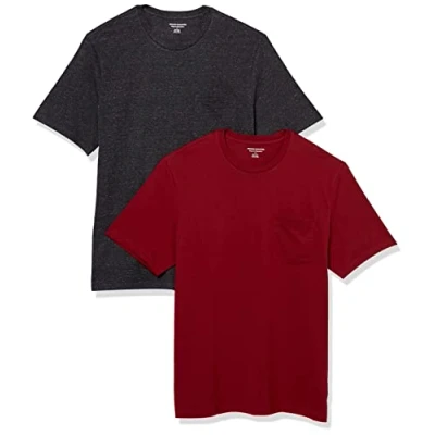 Afbeelding van Amazon Essentials Heren Regular Fit T shirt met korte mouwen en ronde hals, 2 stuks, bordeaux/houtskool heather, medium