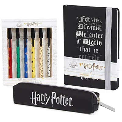 Afbeelding van HARRY POTTER Set schrijfwaren, notitieboek, etui, pen, schoolbenodigdheden, kinderen, jongeren, meisjes, jongens, officiële goodies (zwart)