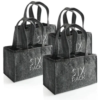 Afbeelding van COM FOUR® 4x flessentas vilten bekerhouder voor 6 flessen opvouwbare tas met handvatten drankjes delige drager tot 0,5 l (4 stuks ZESPAKKET)