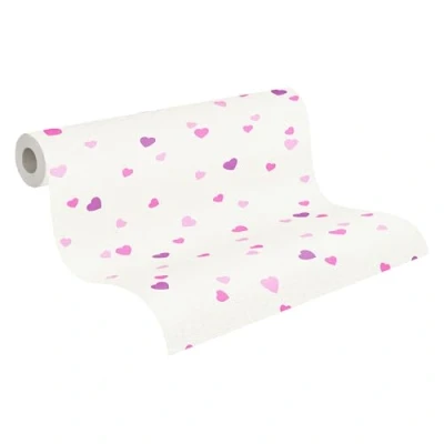 Afbeelding van Leen Bakker A.S. CrÃ ation Behang Hartjes Wit En Paars 53cm X 10,05 M AS Vinyl Création