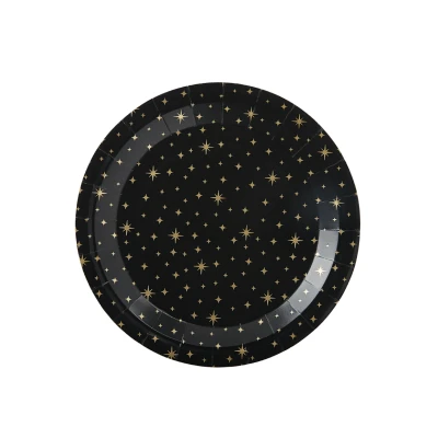 Afbeelding van Bord Zwart Met Gouden Sterren 23cm 8 stuks
