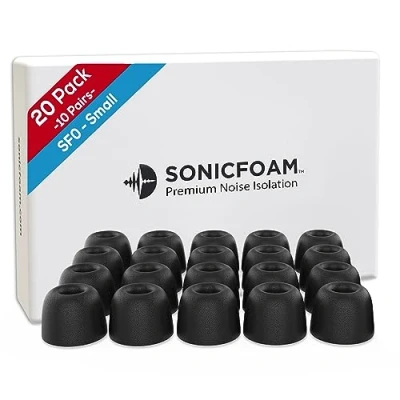 Afbeelding van SONICFOAM oordopjes van traagschuim hoogwaardige geluidsisolatie, vervangende traagschuim, 20 stuks voor in ear koptelefoons (SF0 Small, zwart)