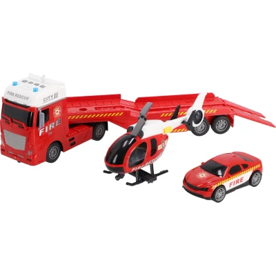 Afbeelding van Rapid Wheels Autotransporter Brandweer + Auto En Helikopter Licht Geluid