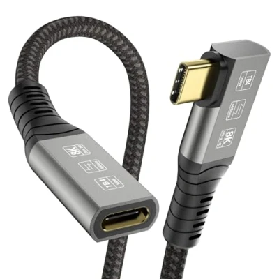 Afbeelding van Angusplay USB C Thunderbolt 4 Verlengkabel Haakse 40Gbps, USB4 Verleng 90 Graden PD 100W, 8K@60Hz, Compatibel met 3, 4/3, Type C, voor iPhone 15 Pro, Mac Macbook Pro SSD eGPU, 0,8m