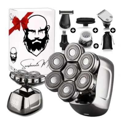 Afbeelding van 6 in 1 Scheerapparaat Mannen Trimmer Tondeuse Sansbeauté® SkullSharp PRO Skull Shaver Electric Face &amp; Head Shave Hoofd Kaal Scheren Nat Droog USB Laden Elektrisch