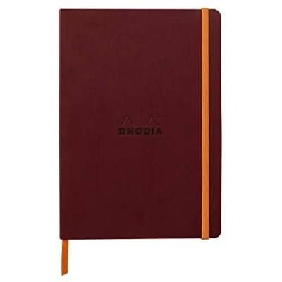 Afbeelding van Rhodia 117436C notitieboekje softcover Rhodiarama DIN A5 (14,8 x 21 cm), 80 vellen, gelinieerd Clairefontaine papier ivoor 90 g bladwijzers, rubberen sluiting, omslag van kunstleer wijnrood, 1 stuk