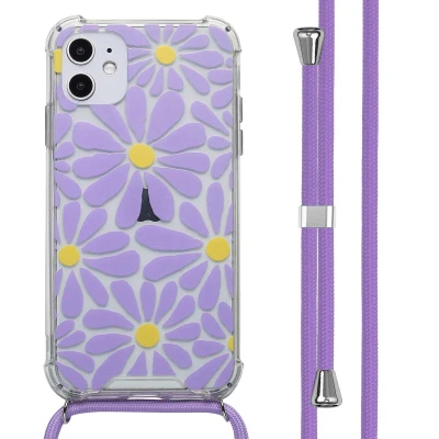 Afbeelding van imoshion Hoesje Geschikt voor iPhone 11 Design met Koord Tropical Violet Flowers Connect