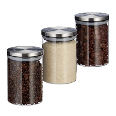 Afbeelding van Relaxdays voorraadpotten set voorraadpot met deksel glazen potten 600 ml 3 stuks