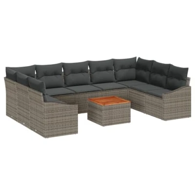 Afbeelding van vidaXL 10 delige Tuin Sofa Set met Kussens Grijs Poly Rattan Acacia