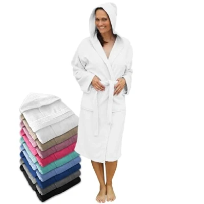 Afbeelding van LEBENGOOD Badjas voor dames met capuchon, 100% Amerikaanse badstof, 400 g, zakken, zachte badjas, badhanddoek, Wit, L