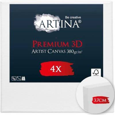 Afbeelding van Artina Set van 4 Schildersdoeken 90x90 cm 3D Premium Voorgerekte Doeken Wit met FSC® Houten Spieraam Stabiele Voorbehandelde Canvas Schildersdoek 380g/m²