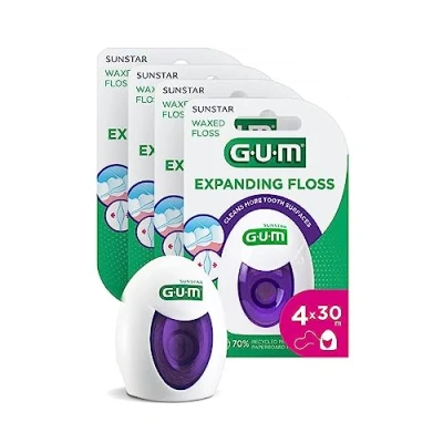 Afbeelding van GUM EXPANDING FLOSS verwijdert plak van tussen de tanden breidt uit naar grote interdentale ruimtes ideaal voor gevoelig tandvlees en gevoelige 4x30m