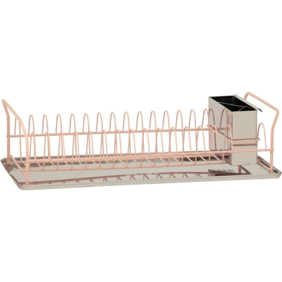 Afbeelding van PLINT Premium Dish Rack Plate Drying with Cutlery Holder &amp; Drip Tray Stainless Steel Draining Drainer for Kitchen Counter Small Rose color