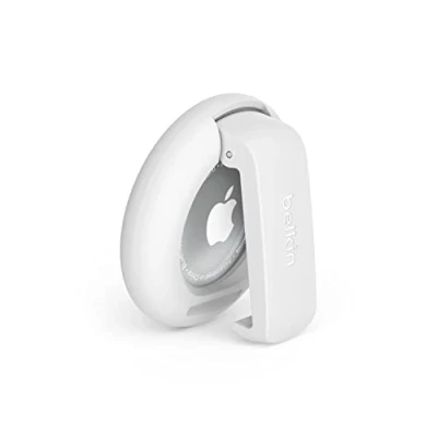 Afbeelding van Belkin Apple AirTag houder met clip, Stevige, beschermende sleutelhanger, Sleutelring voor Air Tag, Accessoire dat beschermt tegen krassen Wit