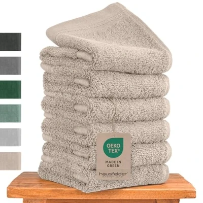 Afbeelding van Hausfelder Premium gastendoekenset met ophanglussen, 100% katoen, Oeko Tex gecertificeerd, kleine handdoeken, zacht, absorberend, beige, 6 50 x 30 cm