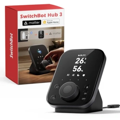 Afbeelding van SwitchBot Hub 3 met Matter ondersteuning, IR en Bluetooth bediening, werkt als WiFi thermometer hygrometer. Compatibel Alexa, Google Home, Apple HomeKit IFTTT.
