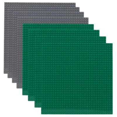 Afbeelding van Fousenuk 8 stuks plaatset bouwplaat, grondplaat kunststof met 32 x noppen, bouwstenen plaat groen en grijs, klassieke compatibel de meeste Merken 25 cm