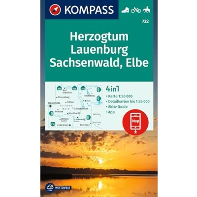 Afbeelding van KOMPASS Wanderkarte 722 Herzogtum Lauenburg, Sachsenwald, Elbe 1:50.000: 4in1 mit Aktiv Guide und Detailkarten inklusive Karte zur offline ... in der App. Fahrradfahren. Reiten.