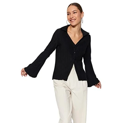 Afbeelding van Trendyol Shirt Zwart Fitted, Zwart, M, M