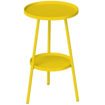 Afbeelding van Outsunny Kleine ronde bijzettafel met 2 niveaus, tuintafel, voor terras, woonkamer, balkon, metaal, geel