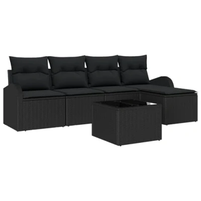 Afbeelding van vidaXL 6 Delige Tuin Sofa Set met Kussens Beige Poly Rattan