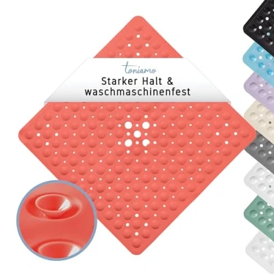 Afbeelding van Toniamo douchemat, antislip, 53 x cm, antislipmat douche, vierkant, antibacterieel en machinebestendig, BPA vrij, koraal