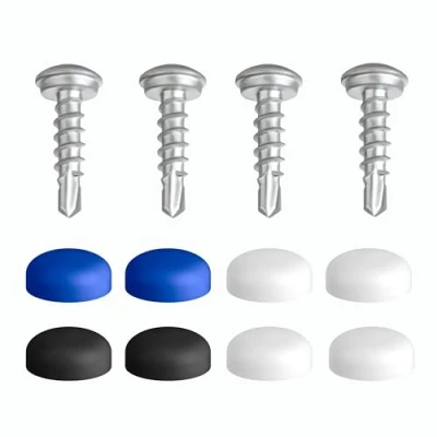 Afbeelding van Kentekenplaatschroeven met boorpunt &amp; doppen, set van 4, nummerplaatschroeven, 5 x 19 mm [discreet veilig legaal] bevestigingsschroeven kentekenplaatbevestiging incl. afdekkappen