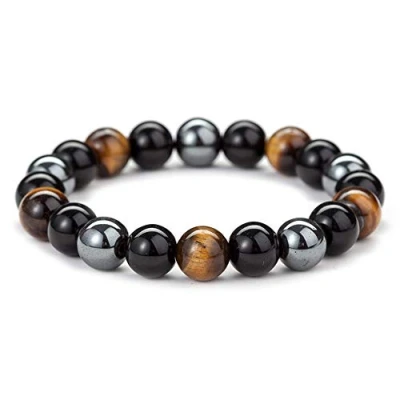 Afbeelding van 10 mm obsidiaan tijgeroog en magneet parels Mala armband, Tibetaanse boeddhistische, boeddha meditatie halsketting/armband, Steen