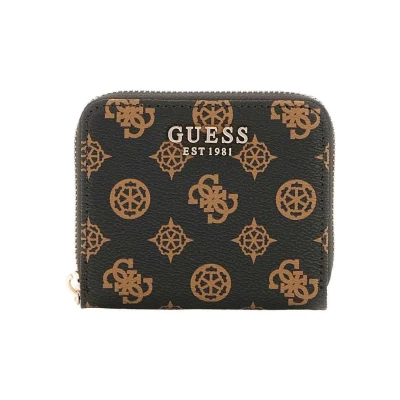 Afbeelding van GUESS Portemonnee Laurel SLG Small Zip Around Wallet Mocha Logo Zwart