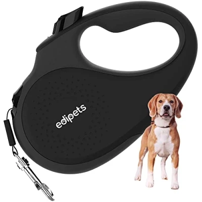 Afbeelding van Edipets, Hondenriem uittrekbaar, intrekbaar, 5 meter, 360 graden, zonder klitten, nylon band voor rechts en wandelingen, middelgrote kleine grote honden (&lt; 25 kg, zwart)