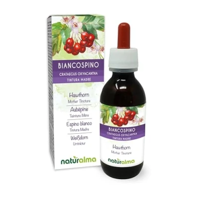 Afbeelding van Tweestijlige meidoorn (Crataegus oxyacantha) bladeren en bloemen Alcoholvrije moedertinctuur Naturalma Vloeibaar extract druppels 120 ml Voedingssupplement Veganistisch