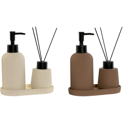 Afbeelding van Badset Home ESPRIT Crème Terra cotta ABS Dolomite 17 x 9 2 cm 3 Onderdelen (2 Stuks)