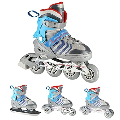 Afbeelding van 4 in 1 inlineskates rolschaatsen Triskates Nils Extreme Smart grijs/blauw ABEC7 maat 39 43 verstelbaar