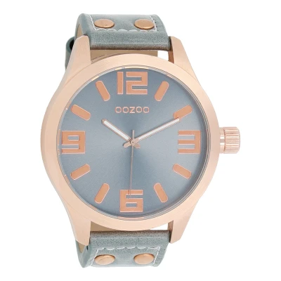 Afbeelding van OOZOO Timepieces Rosé goudkleurige horloge met aqua grijze leren band C1104