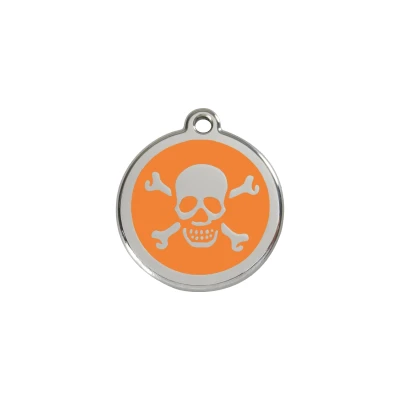 Afbeelding van Cross Bone Orange roestvrijstalen hondenpenning small/klein dia. 2 cm RedDingo