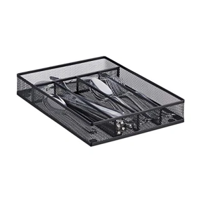 Afbeelding van Relaxdays bestekbak metaal kleine besteklade robuuste bestekcassette 23.5x31.7 cm zwart