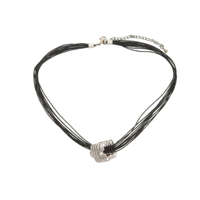 Afbeelding van Behave Ketting zwart met bloem hanger en steentjes 40 cm