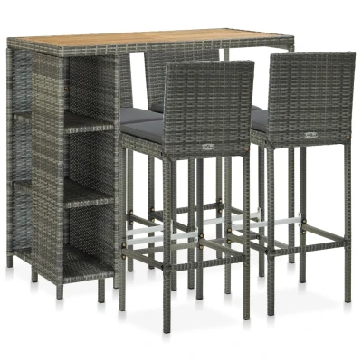Afbeelding van 5 delige Tuinbarset met kussens poly rattan grijs