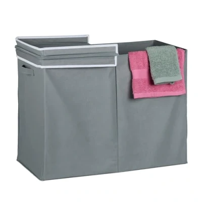 Afbeelding van Relaxdays wasmand met deksel 100 liter opvouwbare wasbox stof badkamer draagbaar
