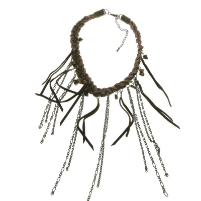 Afbeelding van Behave Gevlochten statement ketting met suede en natuursteen