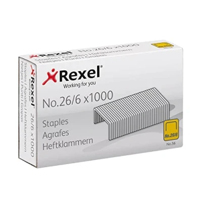 Afbeelding van Rexel (2115727) No.56 (26/6) nietjes, nieten tot 20 vellen, standaardformaat voor bureaunietmachines en tangen, grijze doos met x 1000 (20.000) nietjes