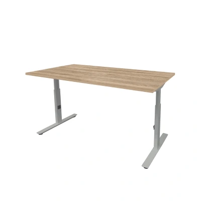 Afbeelding van Linesto Plus bureau, hoogte instelbaar (65 85cm) met 200x80cm Schaduwzwart 25mm blad en aluminium (RAL9006) t poot frame rechte tenen
