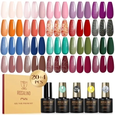 Afbeelding van ROSALIND UV gelnagellakset, 24 stuks gelnagellak bruin oranje rood paars blauw groen, mini kleurgel, gelnagels, soak off gel, nagellak voor nageldesign, nagellak, cadeau