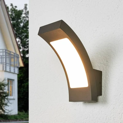 Afbeelding van Lucande LED wandlamp buiten 1licht aluminium, kunststof H: 19 cm grafietgrijs, opaalwit Inclusief lichtbron