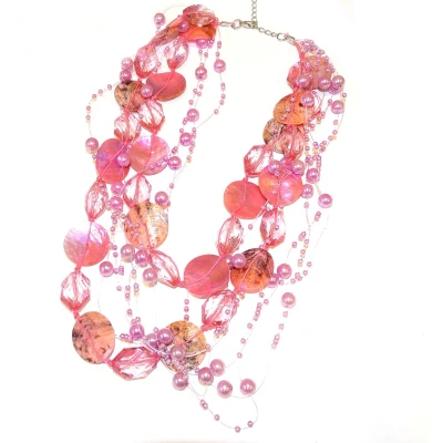 Afbeelding van Draad Ketting Parel met Schelp Roze