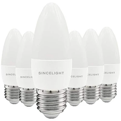 Afbeelding van E27 LED kaarslamp, B35 vorm met melkachtige diffuser, 5 watt, Neutraal wit 4000K &amp; RA≈92 hoge kleurweergave, 500 lumen≈50W equivalent, niet dimbaar, ES Edison schroef, verpakking van 6