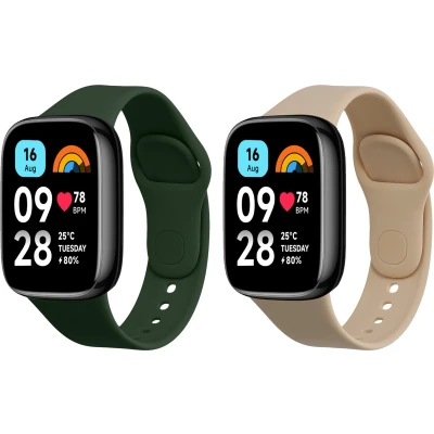Afbeelding van kwmobile 2x horlogebandjes geschikt voor Xiaomi Redmi Watch 3 Active bandje Smartwatch bandjes van TPU Activity tracker horloge band in donkergroen / beige