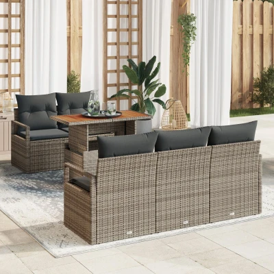 Afbeelding van vidaXL 6 delige Tuin Sofa Set met Kussens Grijs Poly Riet Acacia
