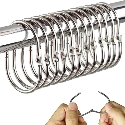 Afbeelding van 12 stuks douchegordijnhaken, roestvrije metalen douchegordijnophangringen, ovale gordijnhaken, douchegordijnaccessoires, voor badkamerdouchegordijn, zilver